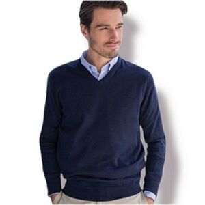 Eddie Bauer Cotton/Cashmere Men's V-neck Navy Sweater Size TL Tall Large